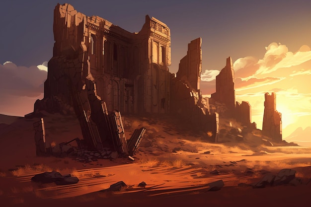 There is a picture of a desert scene with a castle in the background generative ai