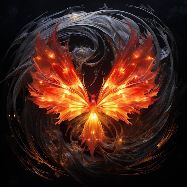 There is a picture of a fire bird with wings spread out generative ai