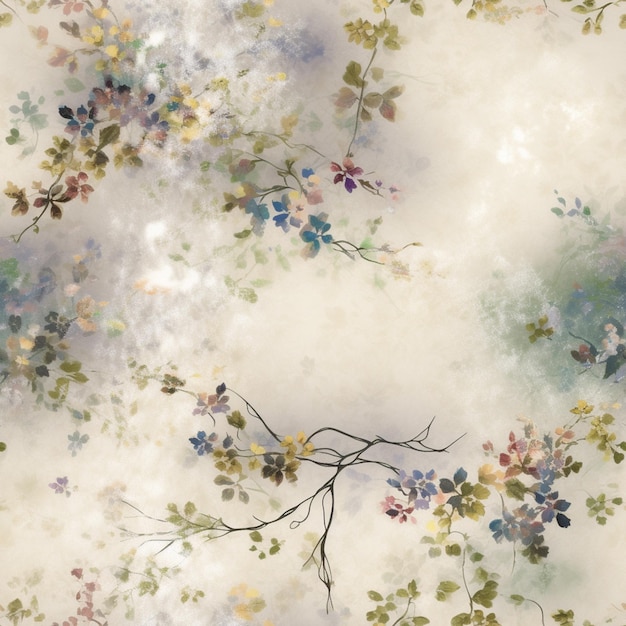 there is a picture of a floral wallpaper with a bird on it generative ai