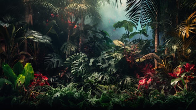 there is a picture of a jungle with many plants and trees generative ai