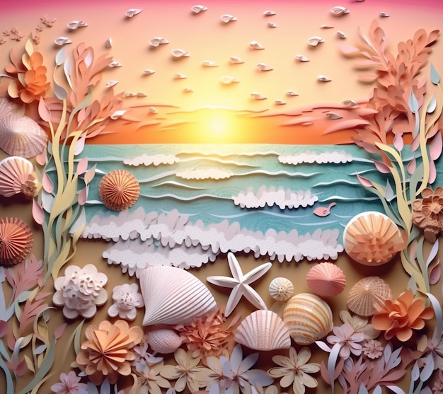 There is a picture of a paper art of a beach scene generative ai