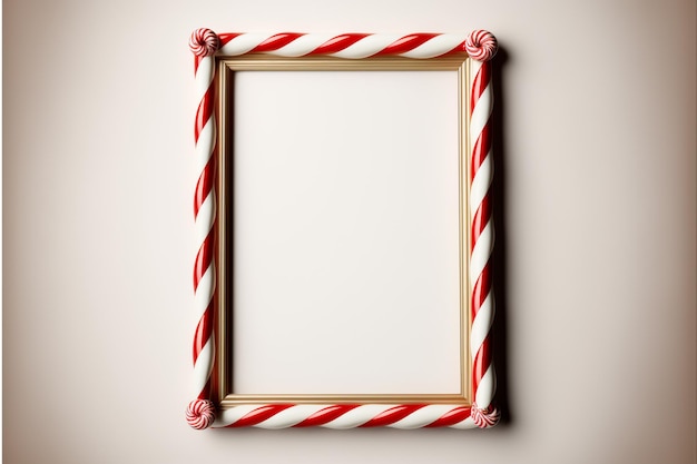 There is a picture of a picture frame with a candy cane generative ai