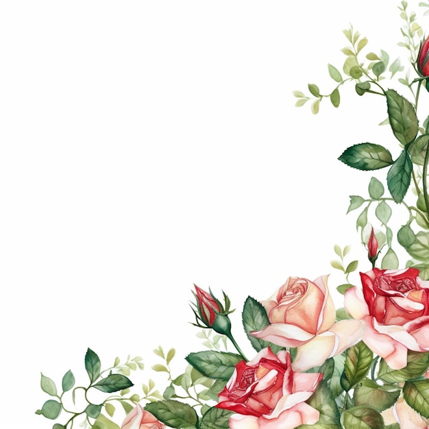 There is a picture of a rose border with leaves and flowers generative ai