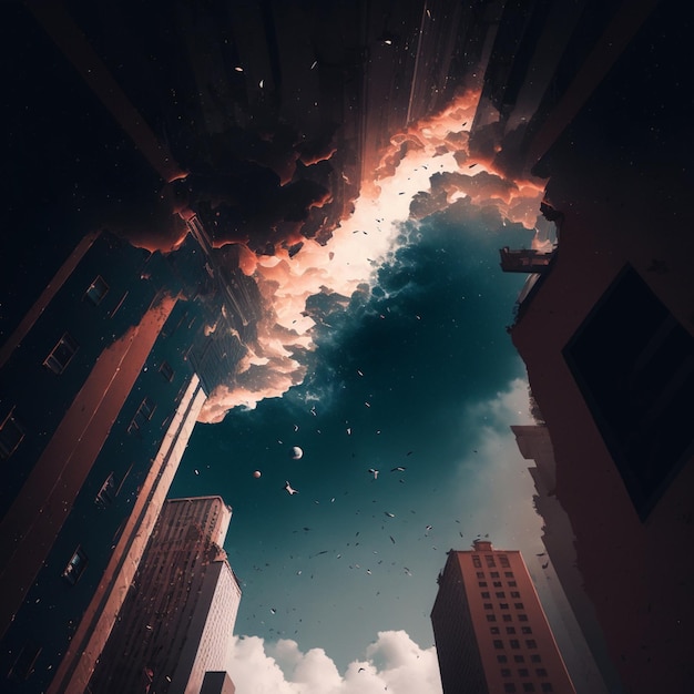 There is a picture of a sky with clouds and a building generative ai