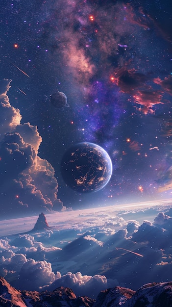 there is a picture of a space scene with planets and stars generative ai