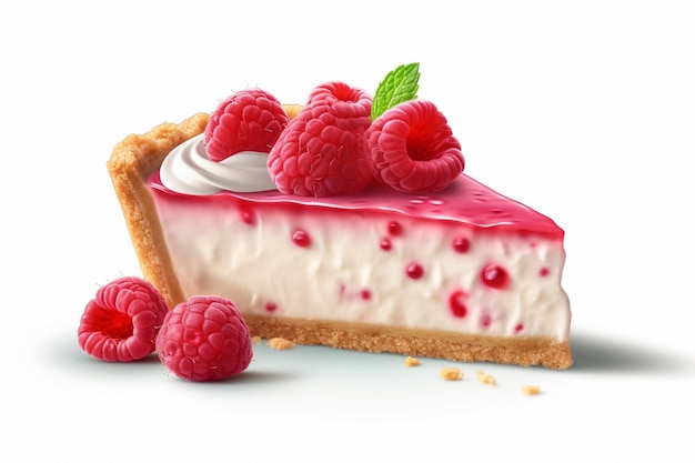 There is a piece of cake with raspberries on top generative ai