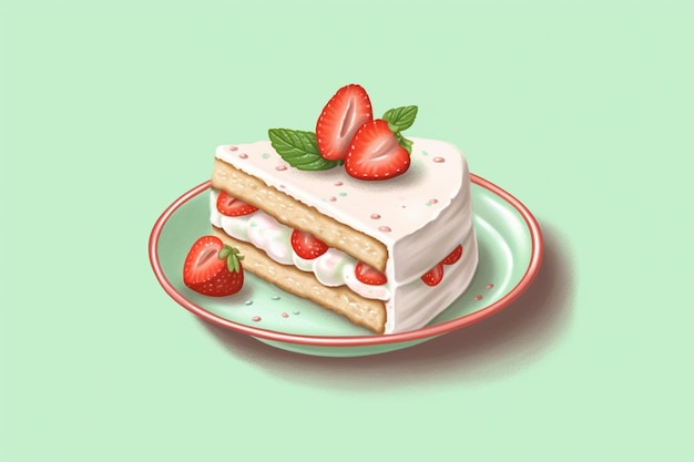 there is a piece of cake with strawberries on a plate generative ai