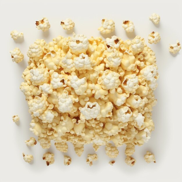 There is a pile of popcorn on a white surface generative ai