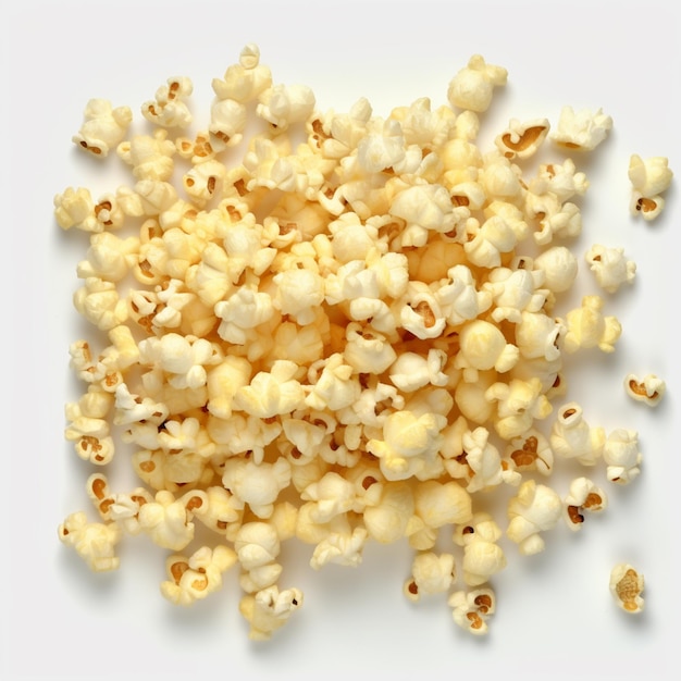 There is a pile of popcorn on a white surface generative ai