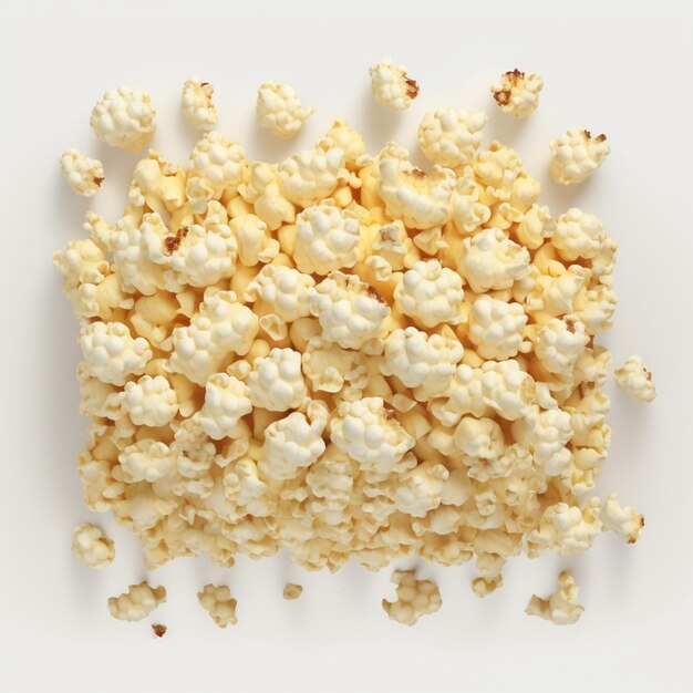 There is a pile of popcorn on a white surface generative ai