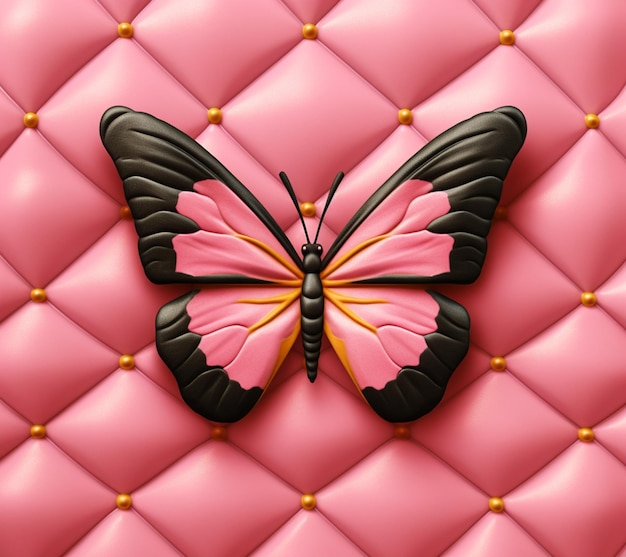 There is a pink butterfly on a pink quilted wall generative ai