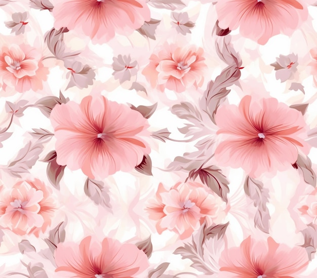 there is a pink flower pattern on a white background generative ai