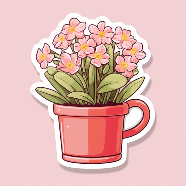 there is a pink flower pot with pink flowers in it generative ai