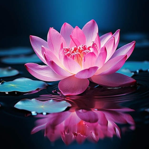 There is a pink flower that is floating in the water generative ai