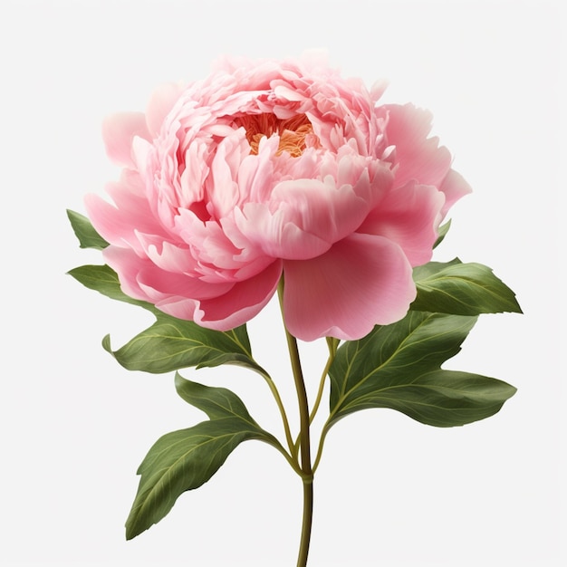 There is a pink flower with green leaves on a stem generative ai