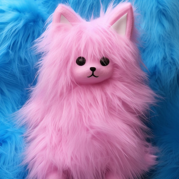 Photo there is a pink fluffy cat sitting on a blue blanket generative ai