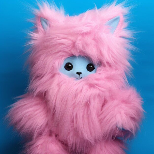 Photo there is a pink furry animal with big eyes and a big nose generative ai