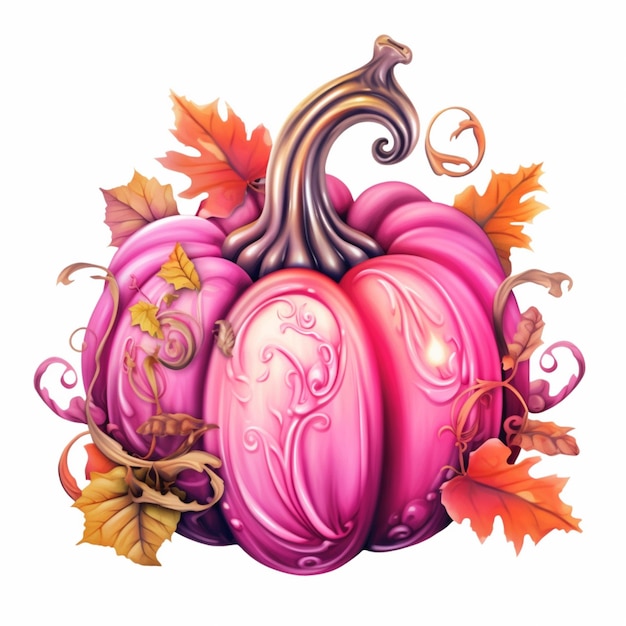 there is a pink pumpkin with a swirly design on it generative ai