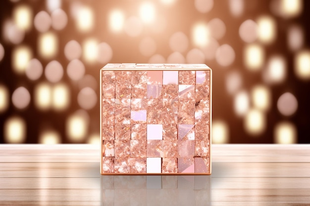 there is a pink and white mosaic tile box on a table generative ai