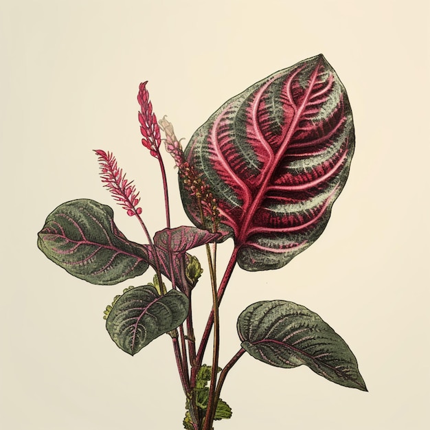 There is a plant with a red and green leaf on it generative ai