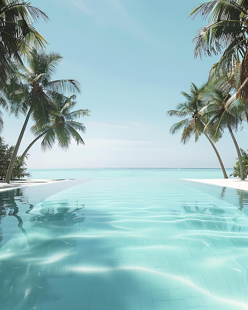 Photo there is a pool with a view of the ocean and palm trees