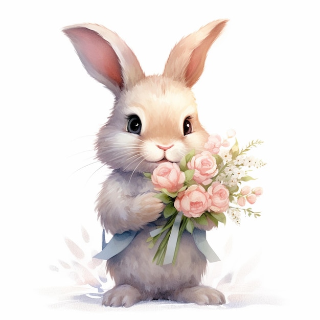 There is a rabbit holding a bouquet of flowers in its paws generative ai