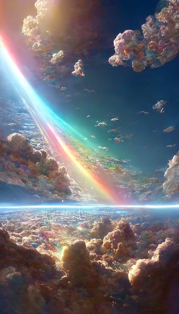 There is a rainbow in the sky above the clouds