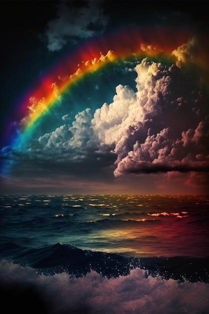 There is a rainbow in the sky over the ocean generative ai