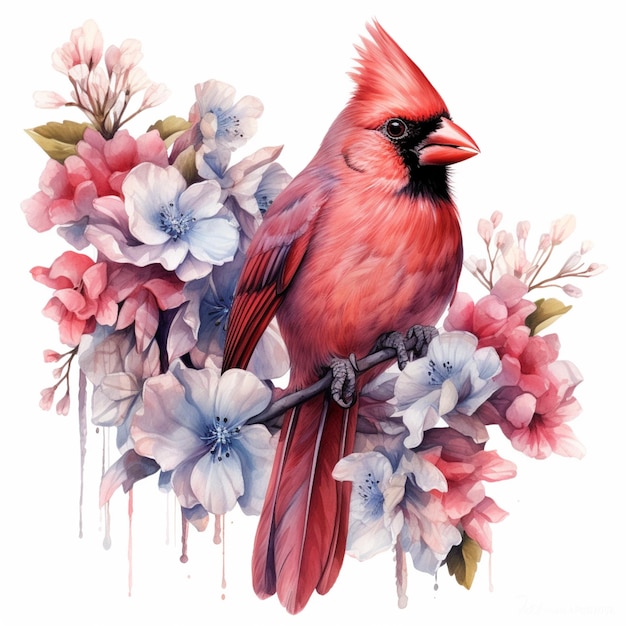 There is a red bird sitting on a branch of a tree generative ai