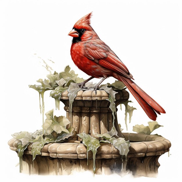 there is a red bird sitting on top of a fountain generative ai