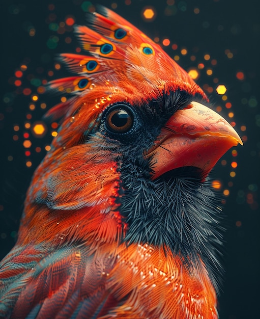 there is a red bird with black feathers and a red beak generative ai