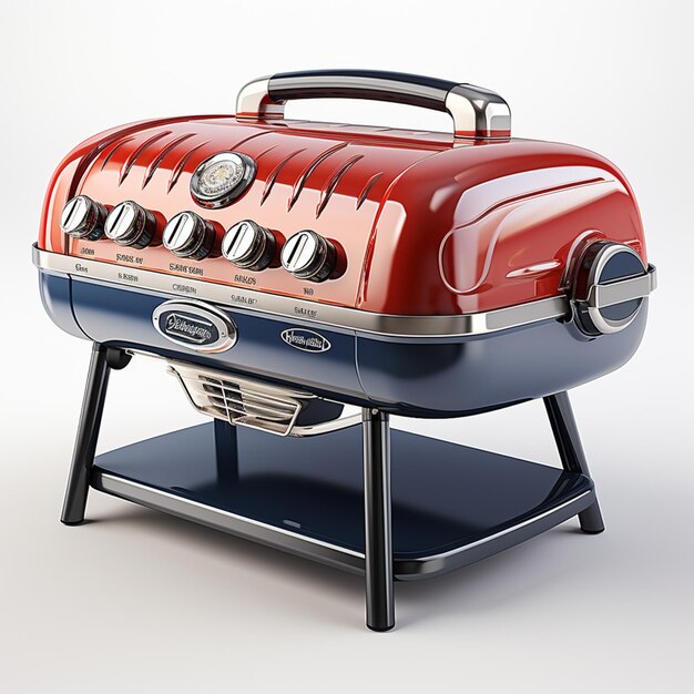 there is a red and blue grill with a black stand generative ai