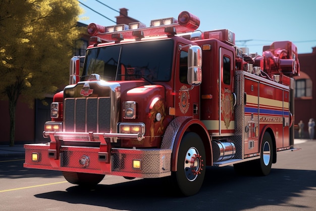 There is a red fire truck driving down the street generative ai