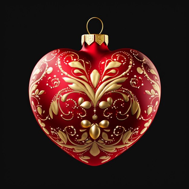 there is a red heart shaped ornament with gold decorations generative ai