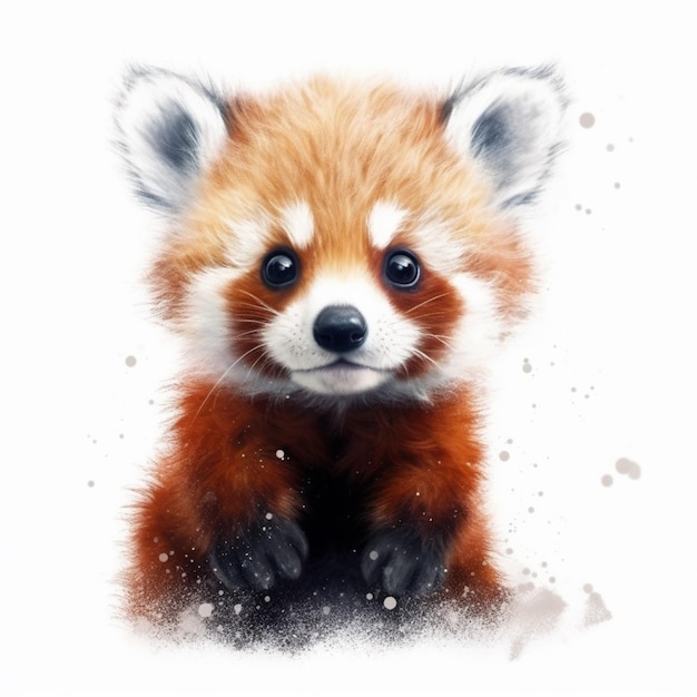 There is a red panda sitting on the ground with its paws on the ground generative ai