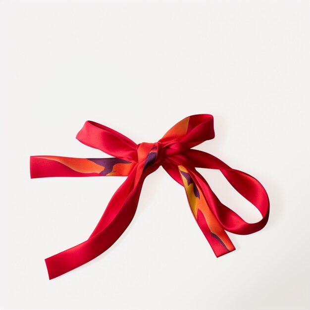 Photo there is a red ribbon tied to a bow on a white surface generative ai