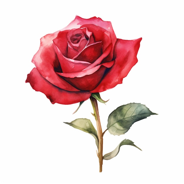 there is a red rose with green leaves on a stem generative ai