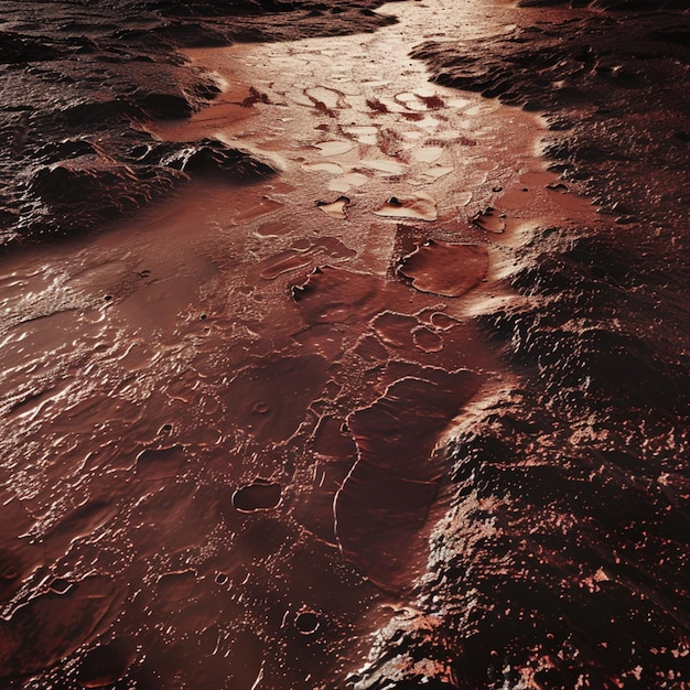 there is a red substance on the ground next to the water generative ai