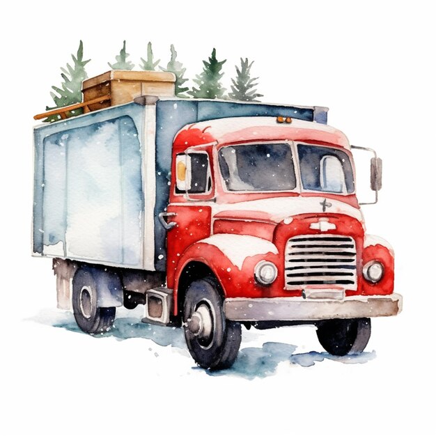 There is a red truck with a wooden box on the back generative ai