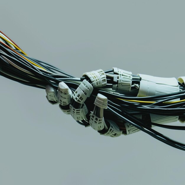 Photo there is a robot hand holding a bunch of wires generative ai