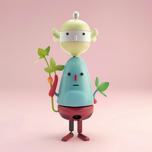 Photo there is a robot with a plant in his hand generative ai