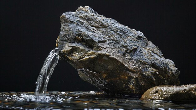 there is a rock with water coming out of it and a rock in the water generative ai