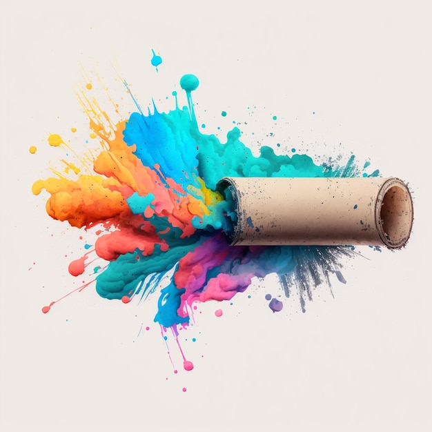 there is a roll of toilet paper with colored paint splatters on it generative ai