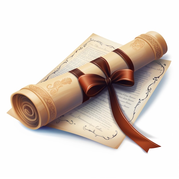 There is a rolled up scroll with a ribbon on top of it generative ai