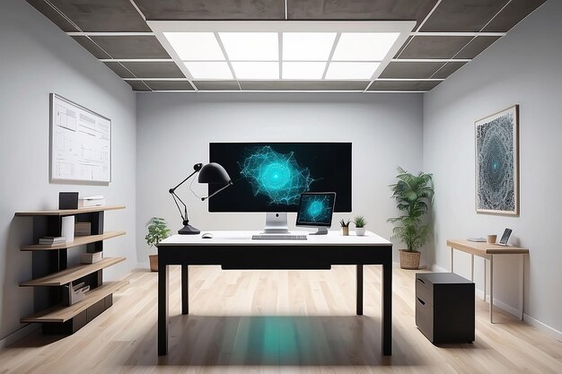 Photo there is a room with a desk generative ai