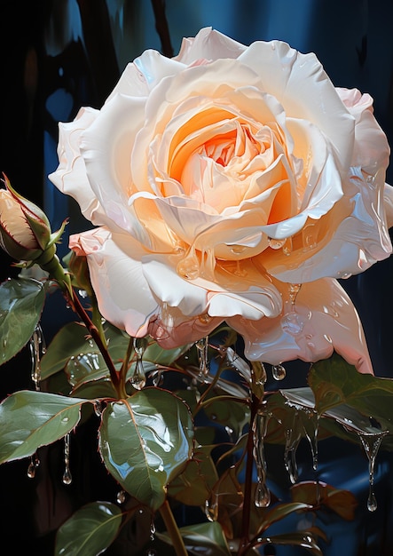 There is a rose that is in a vase with water droplets generative ai