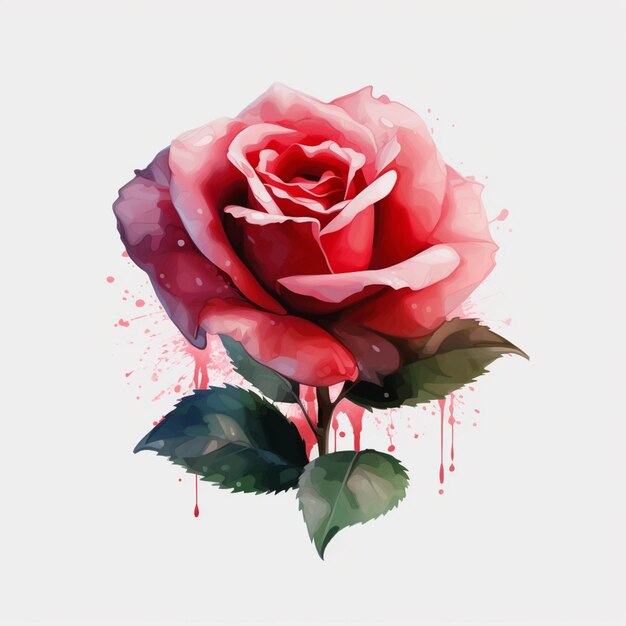 there is a rose with a splattered background and a white background generative ai