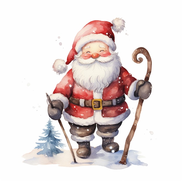 there is a santa claus standing in the snow with a cane generative ai