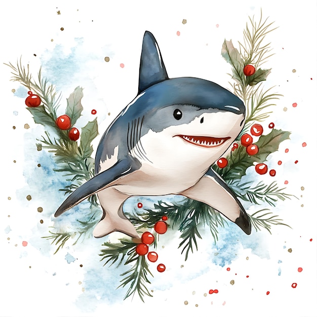 Photo there is a shark with a christmas decoration on its head