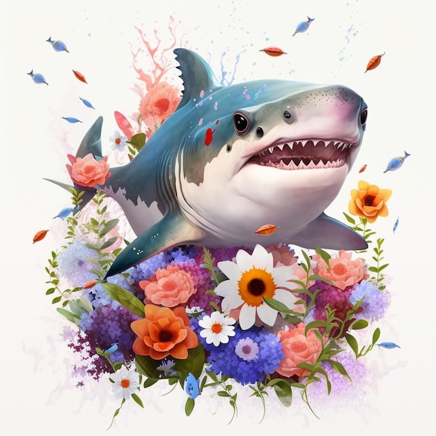 there is a shark with a flower crown on its head generative ai